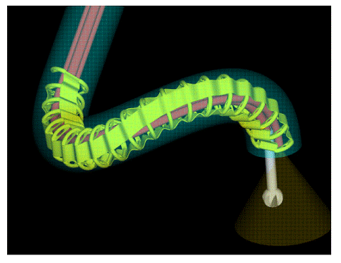 CAD model shows MicroFlex’s unique fabrication in an endoscope system