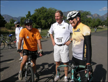 Todd Gleeson, former CU-Boulder Chancellor Bud Peterson, and Woody Eaton