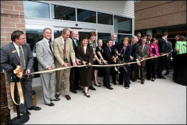 Photograph: Dignitaries gather for the August dedication of the Science and Engineering building at UCCS.
