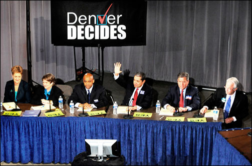 Denver mayoral candidates gathered Tuesday on the CU Denver campus for a debate.