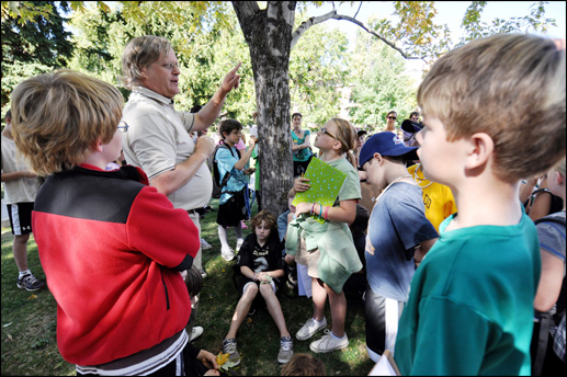 Alan Nelson leads Boulder fourth-graders on a science walk last fall at CU-Boulder.